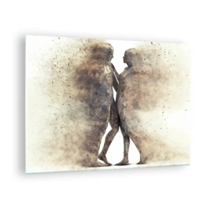 Quadro em vidro - Silhuetas abstratas de duas figuras em um estilo empoeirado - 70x50cm - Do pó vieram para amar - Decoração de parede moderna para a sala de estar e quarto ARTTOR