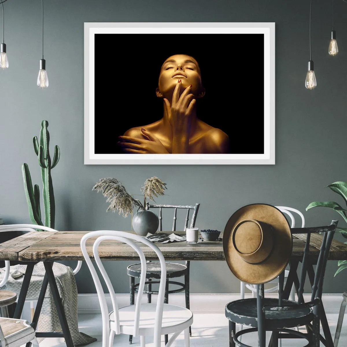 Pôster em moldura branca - Como seda dourada - 91x61 cm