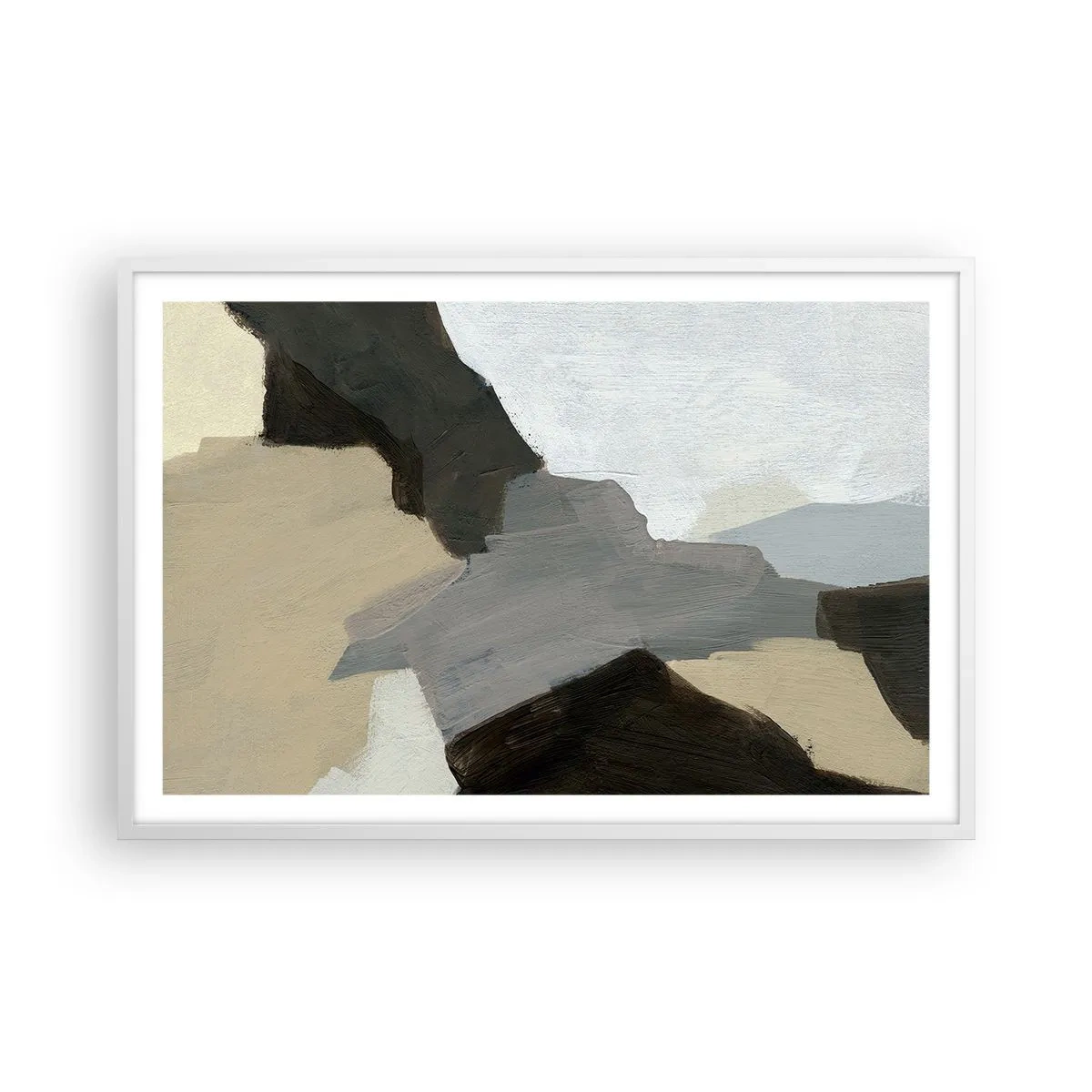 Pôster em moldura branca - Abstração: a encruzilhada do cinza - 91x61 cm