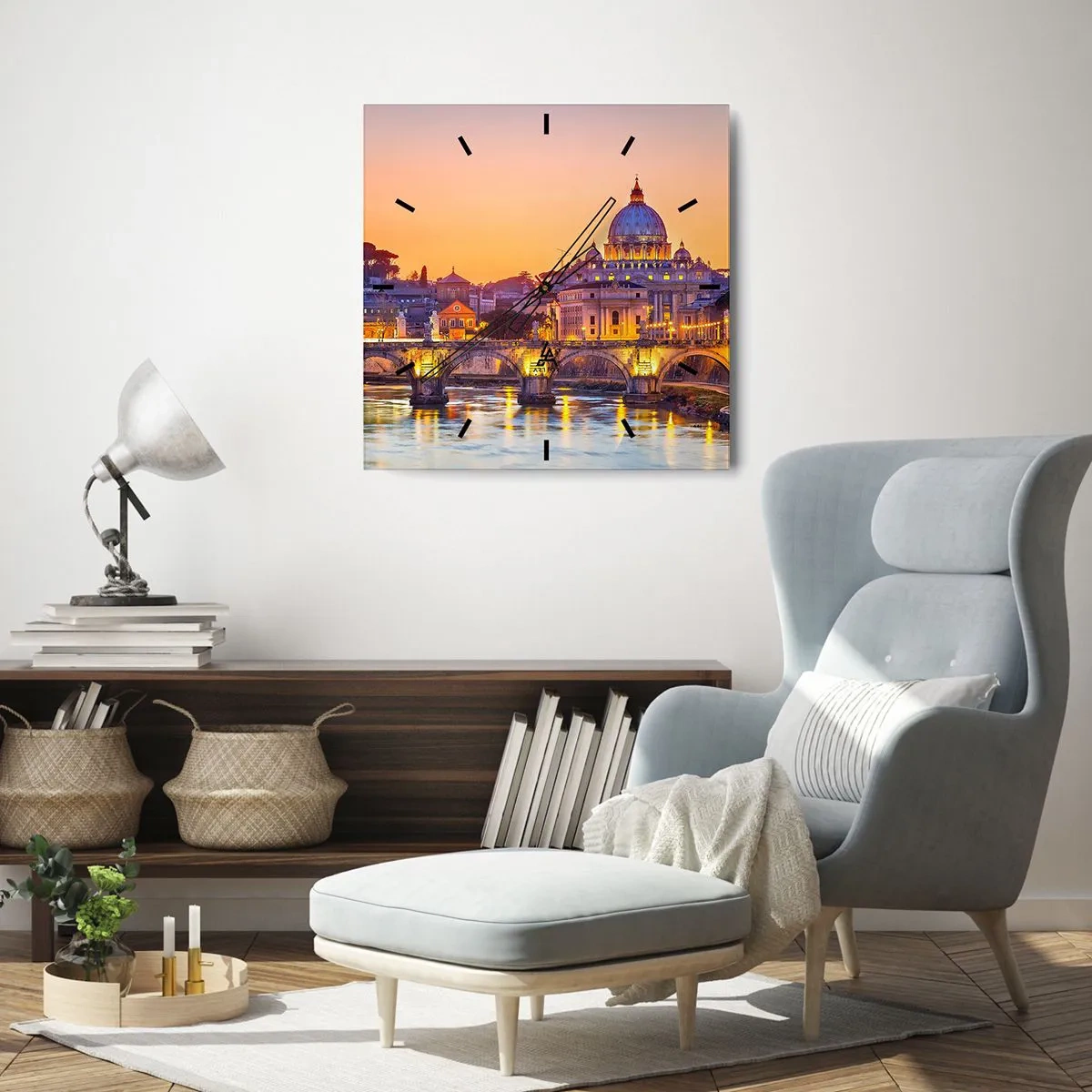 Relógio de parede - Relógio em vidro - Crepúsculo sobre a Cidade Eterna - 40x40 cm