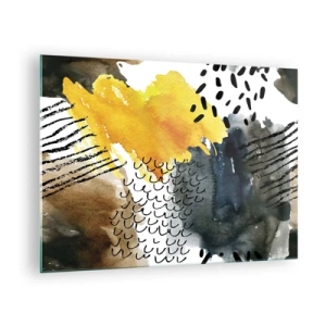 Quadro em vidro - Uma composição abstrata com manchas e linhas em cores terrosas. - 70x50cm - Reunião dos elementos da natureza - Decoração de parede moderna para a sala de estar e quarto ARTTOR