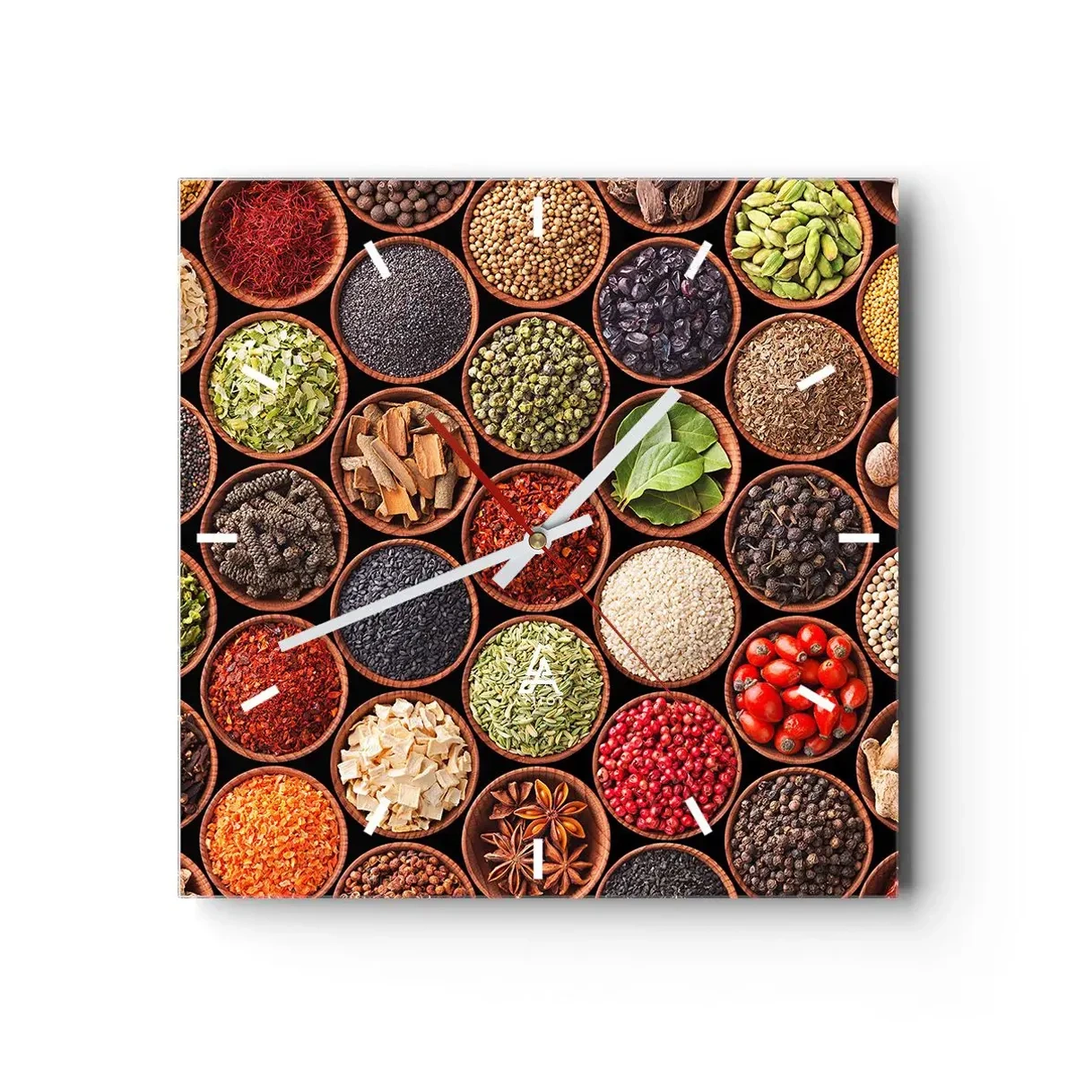Relógio de parede - Relógio em vidro - Todos os sabores do mundo - 40x40 cm