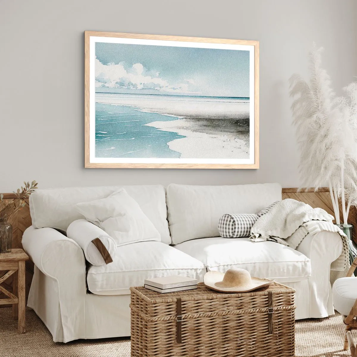 Pôster com moldura de carvalho claro - Maré suave - 100x70 cm