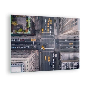 Quadro em vidro - Vista aérea de um cruzamento movimentado na cidade - 70x50cm - Escolha simples - Decoração de parede moderna para a sala de estar e quarto ARTTOR