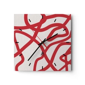 Relógio de parede - Relógio em vidro - Vermelho em branco - 30x30 cm