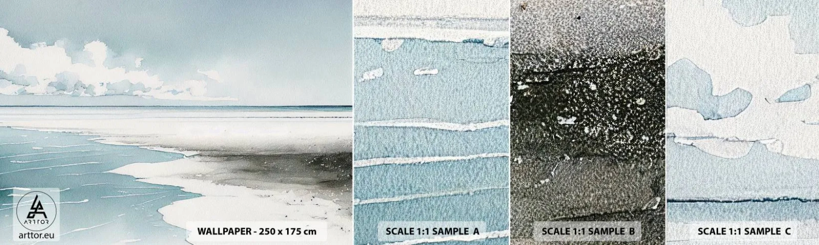 Amostra de papel de parede autocolante Deluxe Sticker - Maré suave - Costa, Praia, Compostura - 100x30 cm
