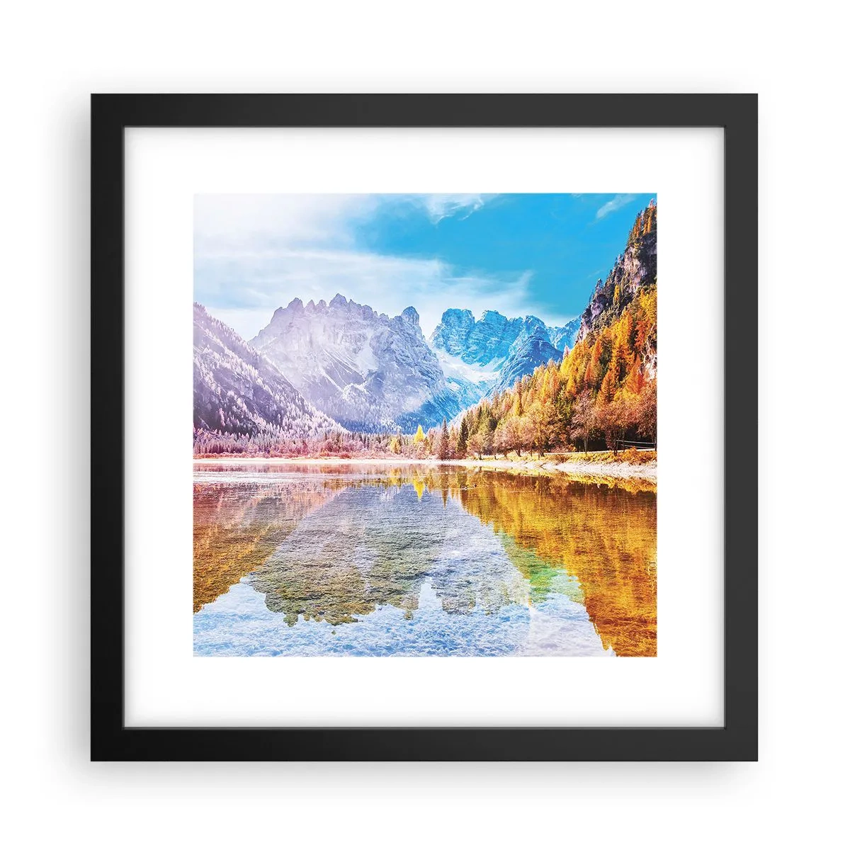 Pôster com moldura preta - E nas montanhas é outono - 30x30 cm