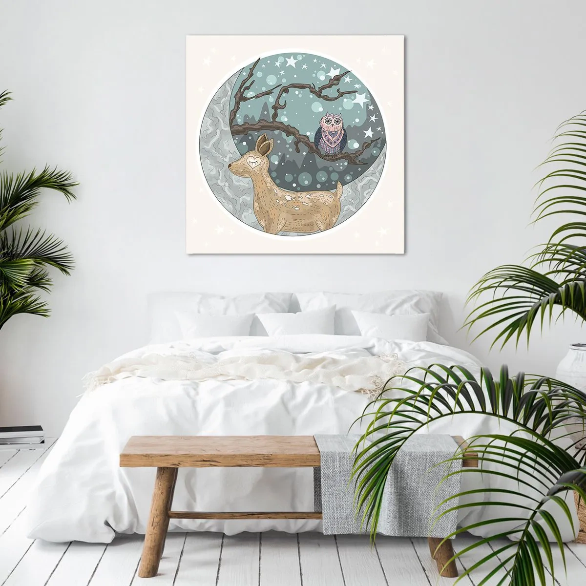 Quadro em tela - Noite na floresta como em um conto de fadas - 40x40 cm