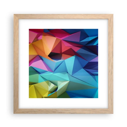 Pôster com moldura de carvalho claro - Arco-íris de origami - 30x30 cm