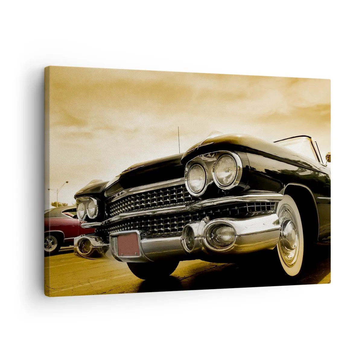 Quadro em tela - Um carro antigo com visual retrô e detalhes cromados. - 70x50cm - Os clássicos nunca desaparecem - Decoração de parede moderna para a sala de estar e quarto ARTTOR
