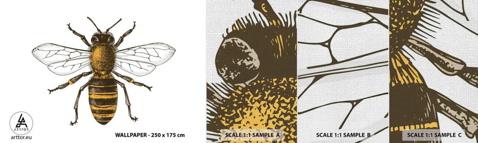 Amostra de papel de parede Premium Canvas - Linda e boa - Abelha, Inseto, Natureza - 100x30 cm