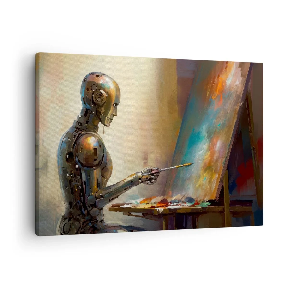 Quadro em tela - Uma pintura robótica em uma tela em estilo artístico - 70x50cm - A arte do futuro - Decoração de parede moderna para a sala de estar e quarto ARTTOR