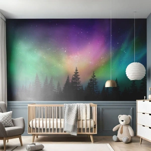 Papel de parede personalizado Premium Canvas - Magia branca - Paisagem, Aurora boreal, Estrelas
