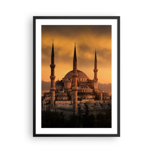 Pôster com moldura preta - Mesquita ao pôr do sol com cores quentes - 50x70cm - Deus é grande - Decoração de parede moderna para a sala de estar e quarto ARTTOR