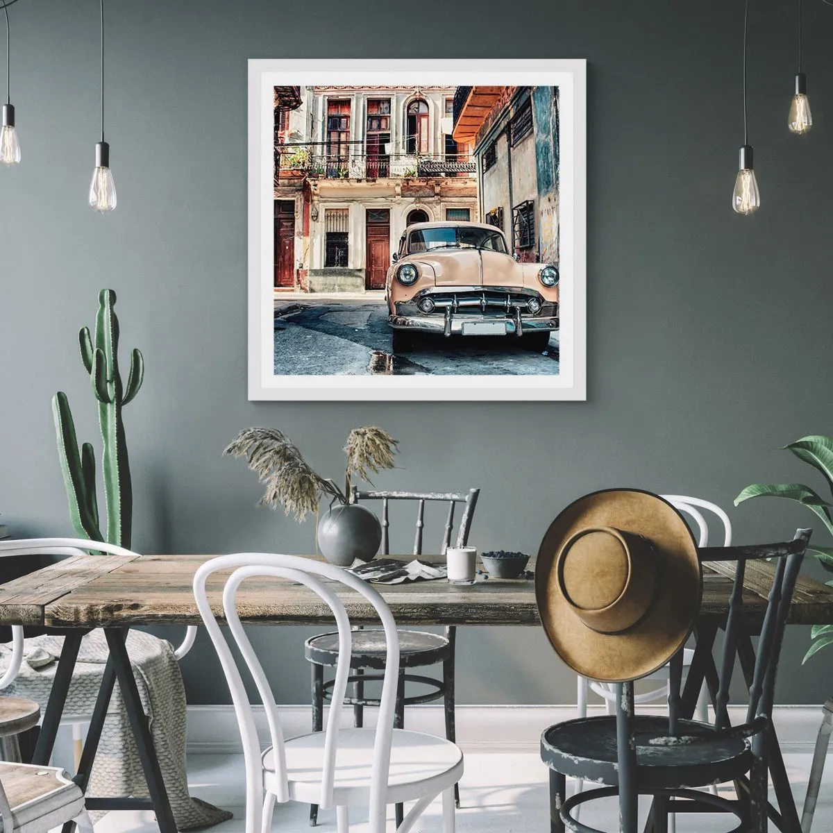 Pôster em moldura branca - Siesta em Havana - 50x50 cm