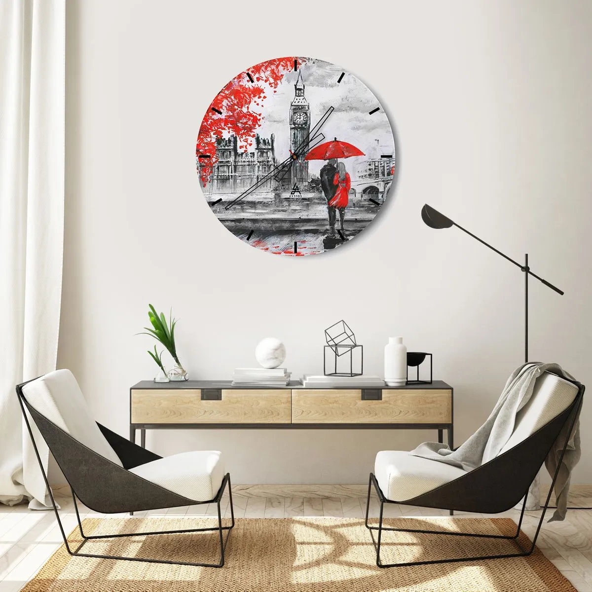 Relógio de parede - Relógio em vidro - Apaixonados em Londres - 30x30 cm