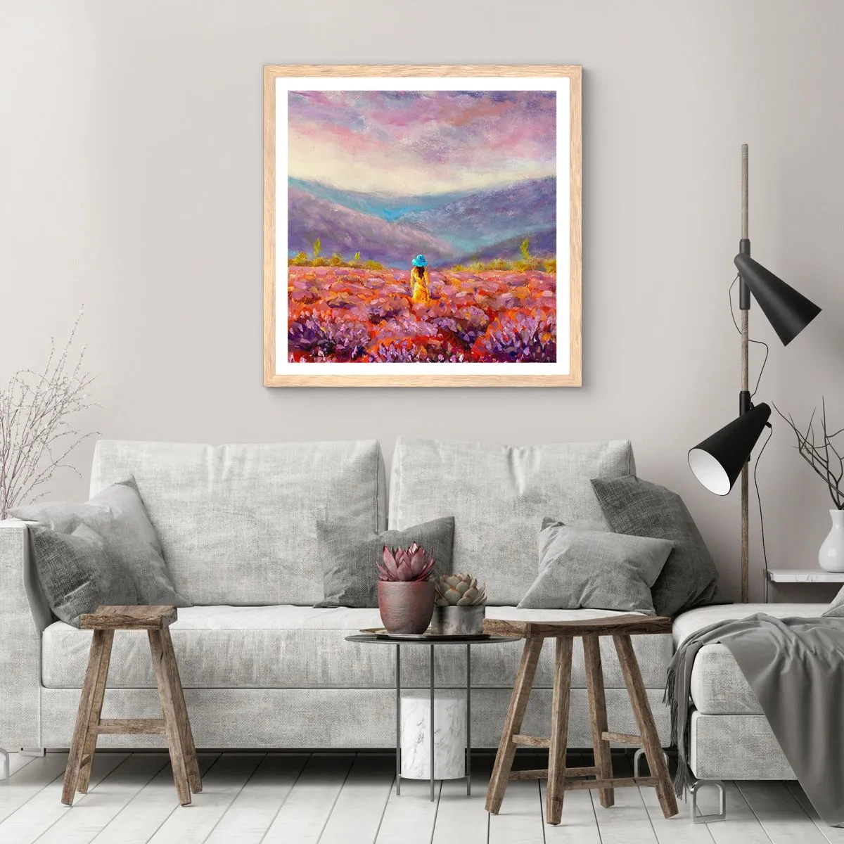 Pôster com moldura de carvalho claro - No mundo da lavanda - 40x40 cm