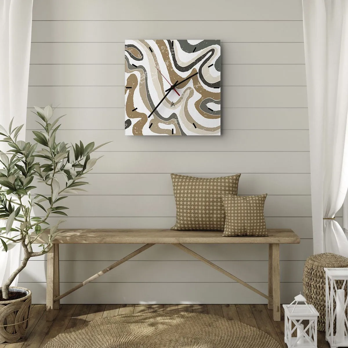 Relógio de parede - Relógio em vidro - Meandros de cores da terra - 40x40 cm