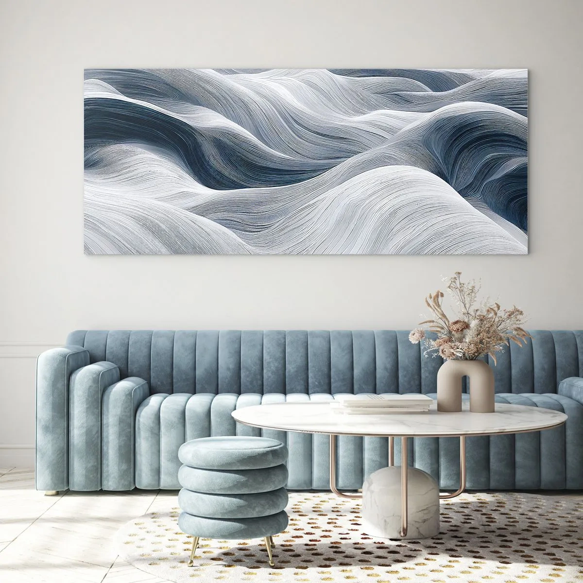 Quadro em vidro - Ondas brancas e azuis - 100x40 cm