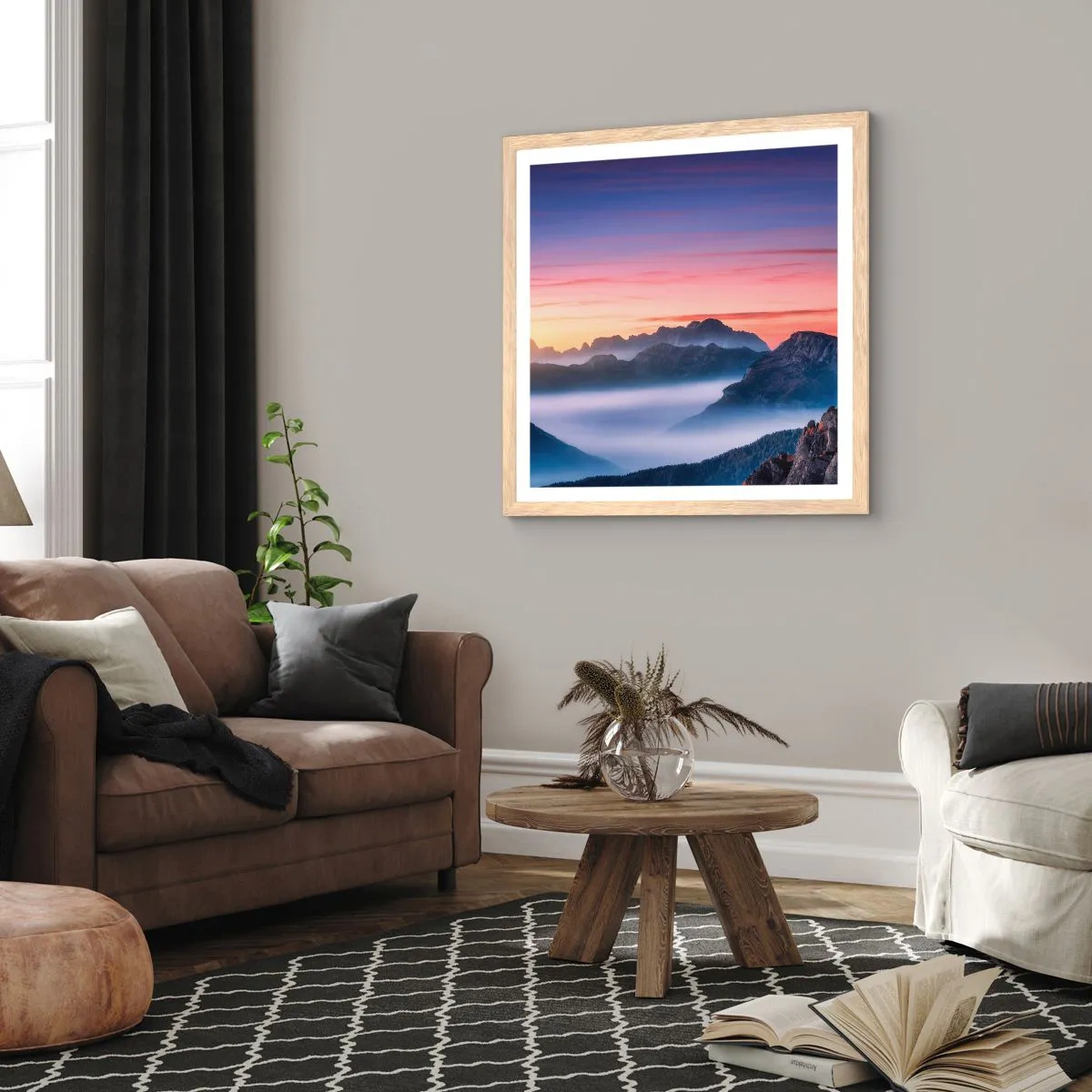 Pôster com moldura de carvalho claro - Acima dos vales - 30x30 cm