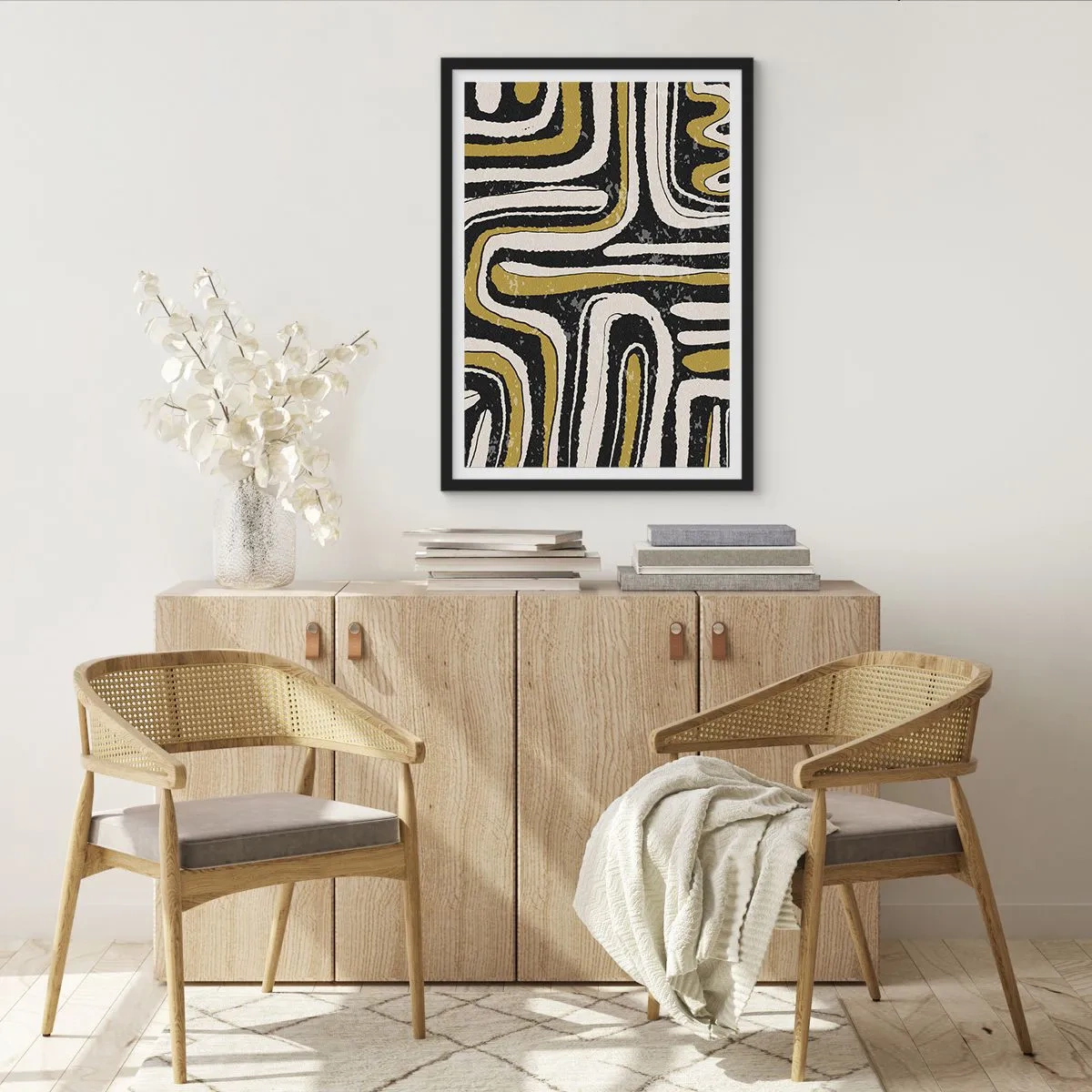 Pôster com moldura preta - Composição: estradas e becos - 70x100 cm