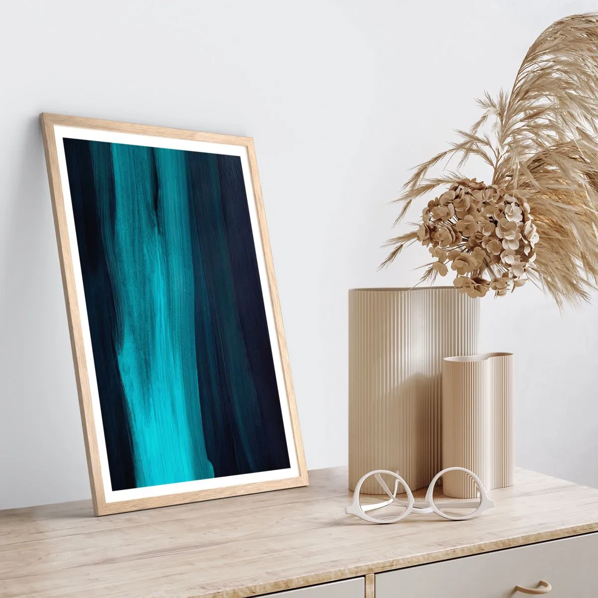 Pôster com moldura de carvalho claro - Vá com o fluxo - 61x91 cm