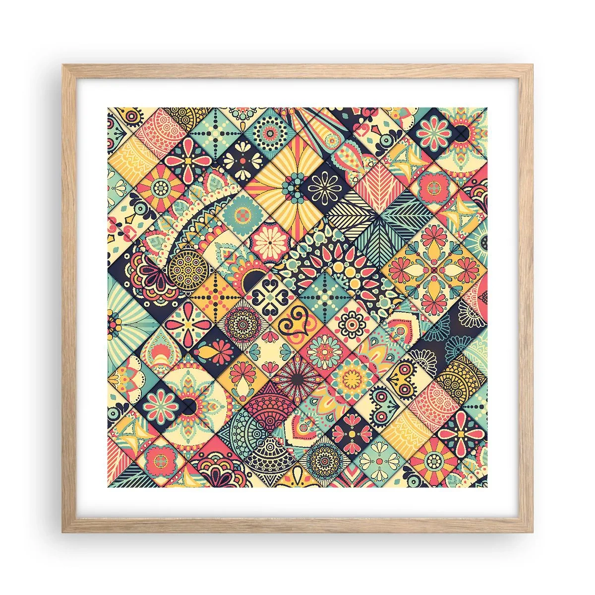 Pôster com moldura de carvalho claro - Vibrações marroquinas - 50x50 cm