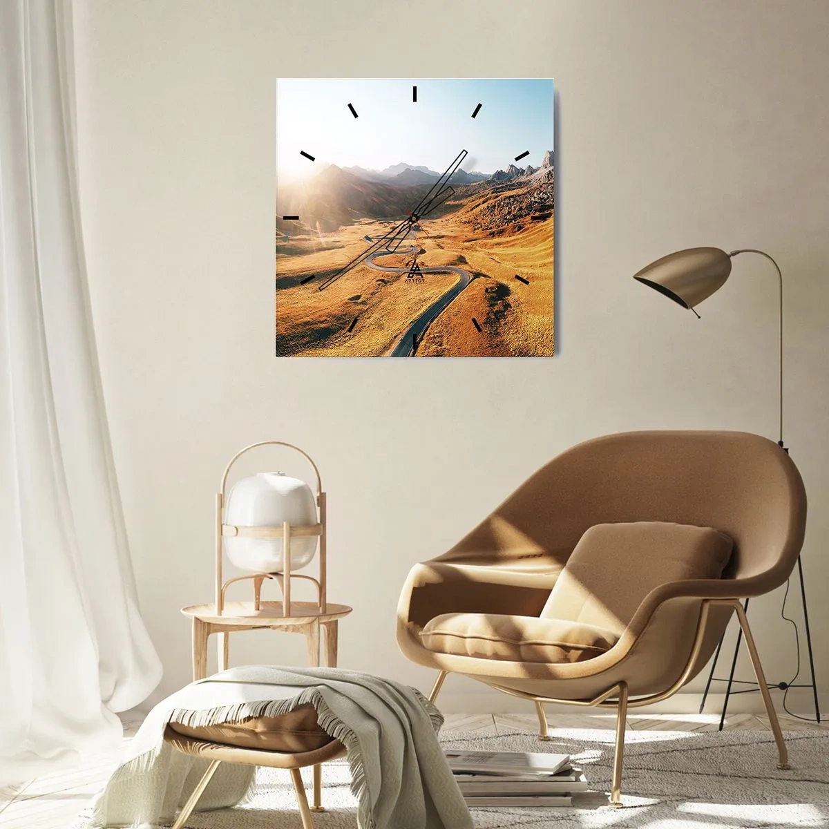 Relógio de parede - Relógio em vidro - No Vale Dourado - 40x40 cm