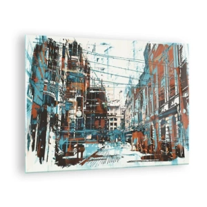Quadro em vidro - Uma rua pitoresca da cidade em um estilo artístico e desgastado - 70x50cm - Um desgastado percurso urbano - Decoração de parede moderna para a sala de estar e quarto ARTTOR