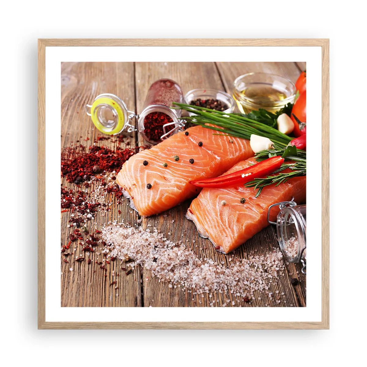 Pôster com moldura de carvalho claro - Aventura norueguesa na cozinha - 60x60 cm