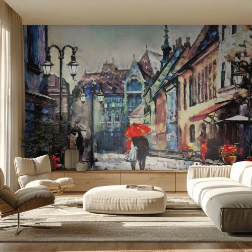 Papel de Parede Autocolante Deluxe Sticker - Chuva para dois - Cidade, Arquitetura, Cidade antiga - 200x140 cm