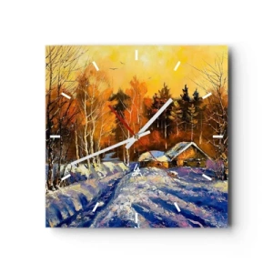 Relógio de parede - Relógio em vidro - Impressão de inverno ao sol - 30x30 cm