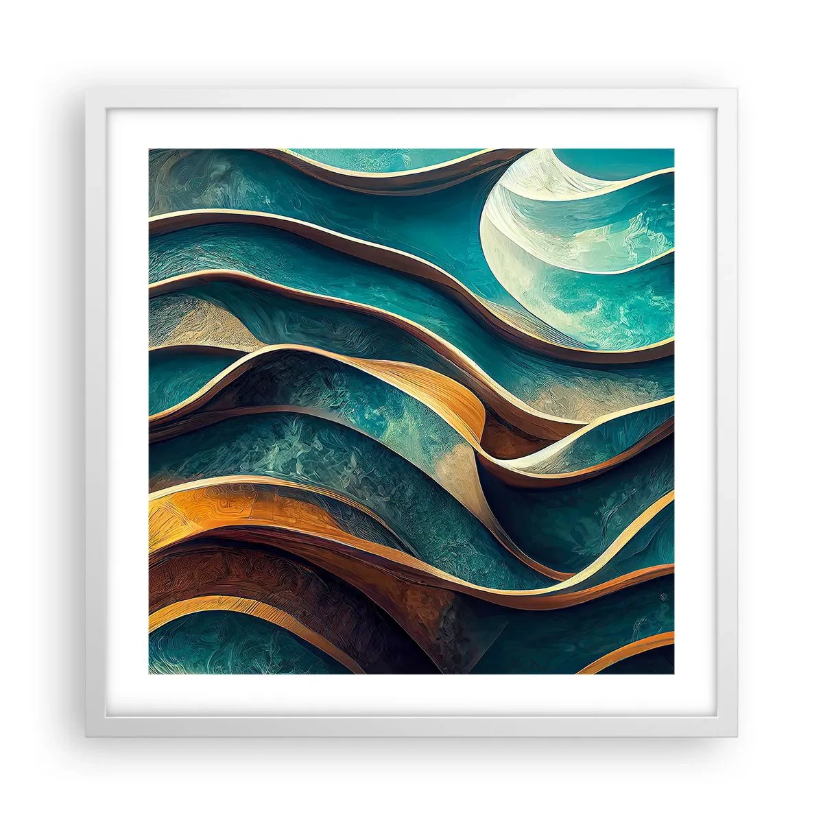 Pôster em moldura branca - Meandros de azul - 50x50 cm