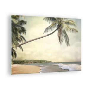 Quadro em vidro - Praia tropical com palmeiras e ondas - 70x50cm - Sonho tropical - Decoração de parede moderna para a sala de estar e quarto ARTTOR