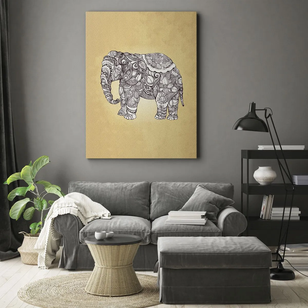 Quadro em tela - O elefante se cobriu - 55x100 cm