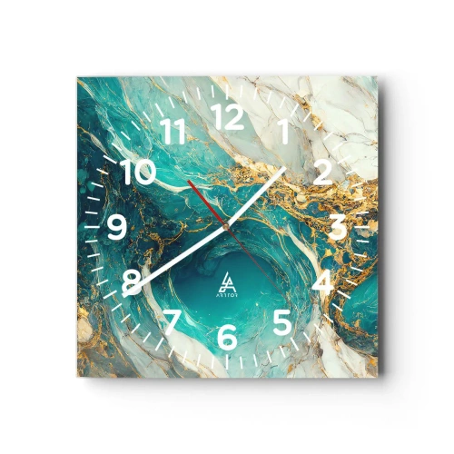 Relógio de parede - Relógio em vidro - Composição com veios d'ouro - 30x30 cm