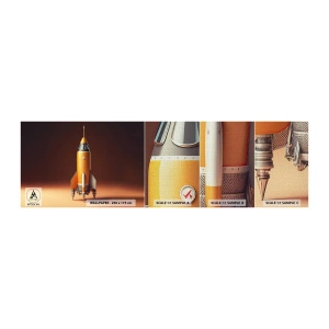 Amostra de papel de parede Premium Canvas - Tudo começa com um sonho - Um foguete espacial, Lápis, Ciência - 100x30 cm