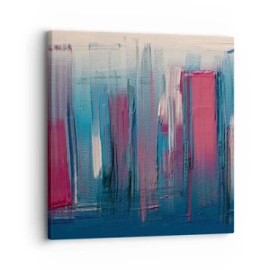 Quadro em tela - Composição vertical em azul e vermelho - 30x30 cm