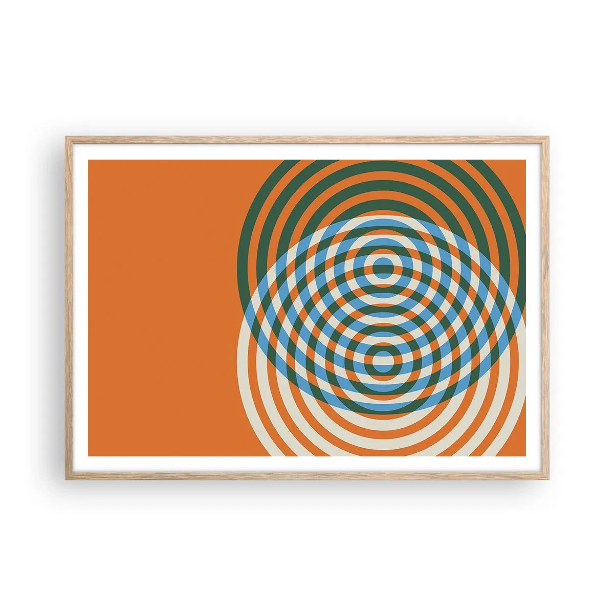 Pôster com moldura de carvalho claro - Variação circular abstrata - 100x70 cm