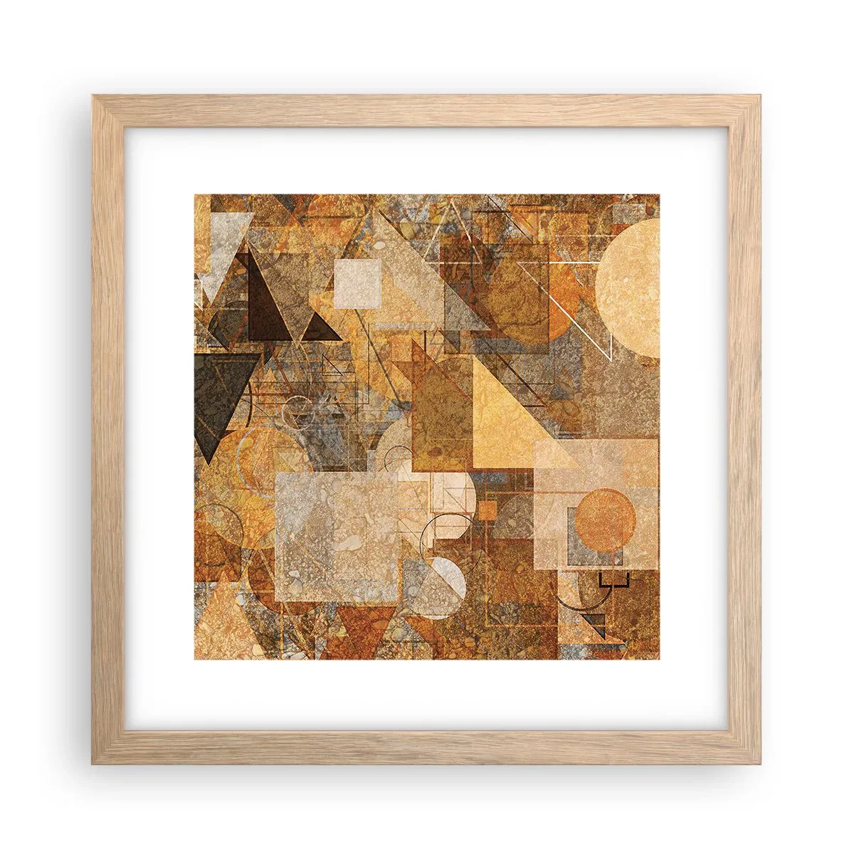 Pôster com moldura de carvalho claro - Estudo Cubista em Bronze - 30x30 cm