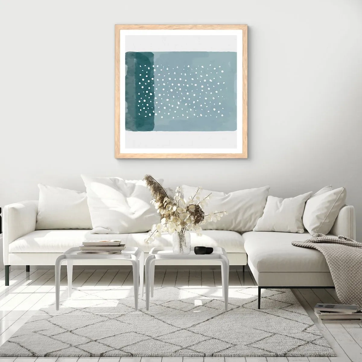 Pôster com moldura de carvalho claro - Cultivado em azul - 40x40 cm