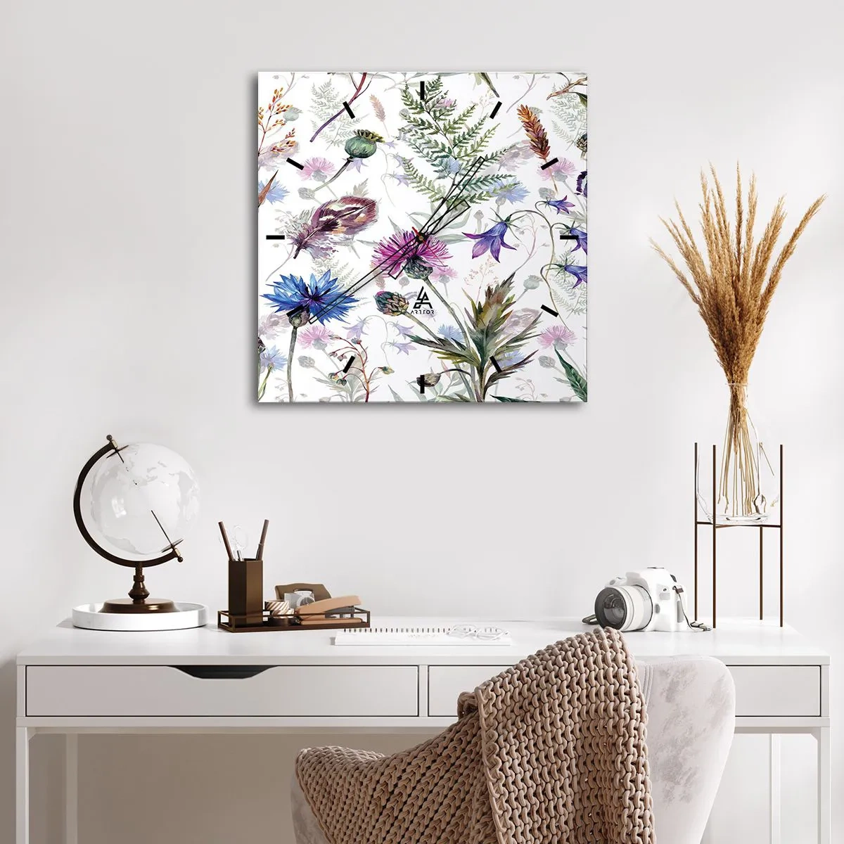 Relógio de parede - Relógio em vidro - Herbário polaco - 40x40 cm