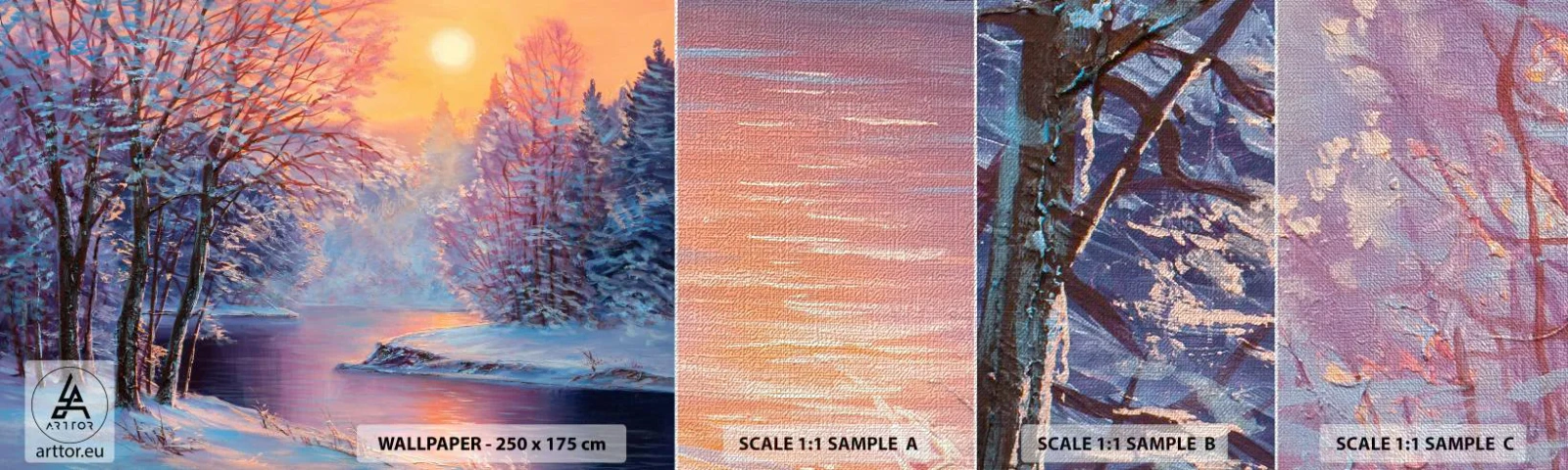 Amostra de papel de parede Premium Canvas - Cores do inverno - Paisagem, Rio, Floresta - 100x30 cm