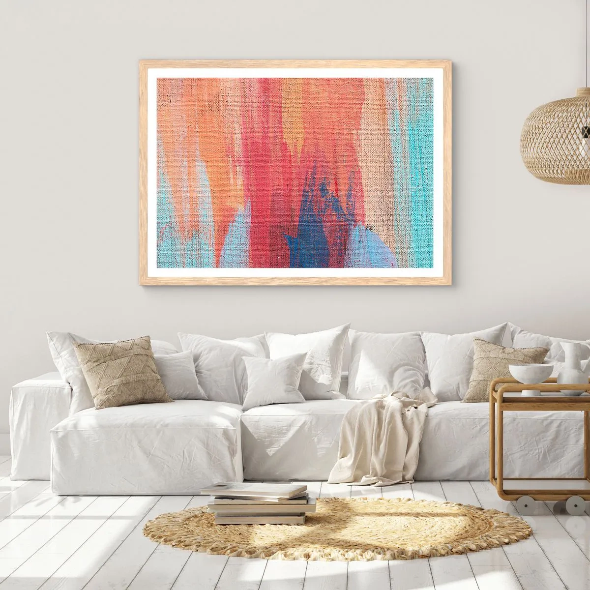 Pôster com moldura de carvalho claro - Flutuar pelo arco-íris - 100x70 cm