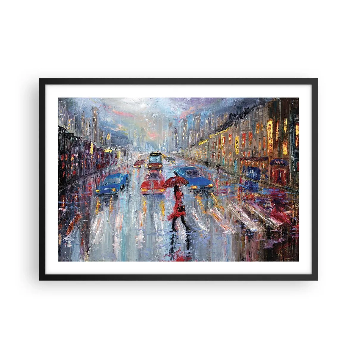 Pôster com moldura preta - Tarde chuvosa na cidade - 70x50 cm