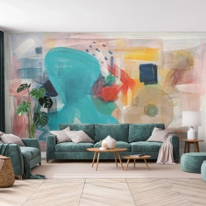 Papel de Parede Standard Eco - Abstração colorida com formas e pinceladas - 100x70cm - Jogo colorido - Decoração de parede moderna para a sala de estar e quarto ARTTOR