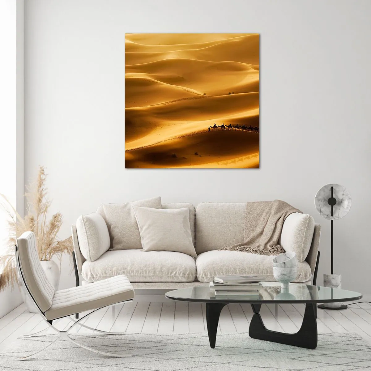 Quadro em vidro - Caravana nas ondas do deserto - 40x40 cm