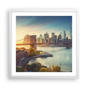 Pôster em moldura branca - O amanhecer da cidade grande - 50x50 cm