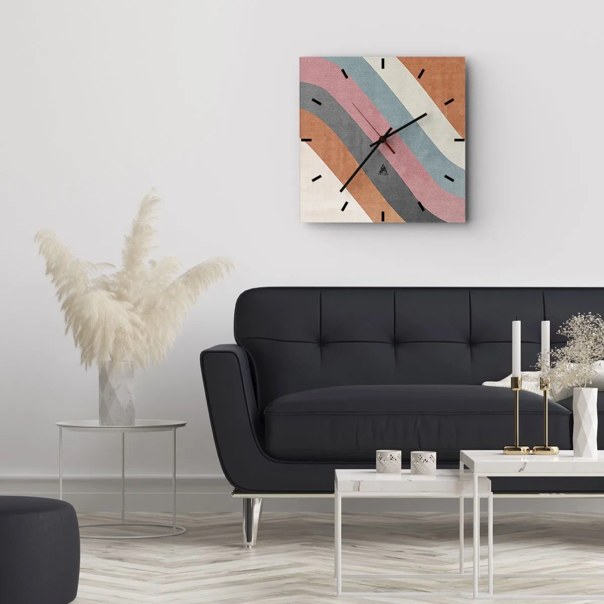 Relógio de parede - Relógio em vidro - Composição diagonal – movimento - 30x30 cm