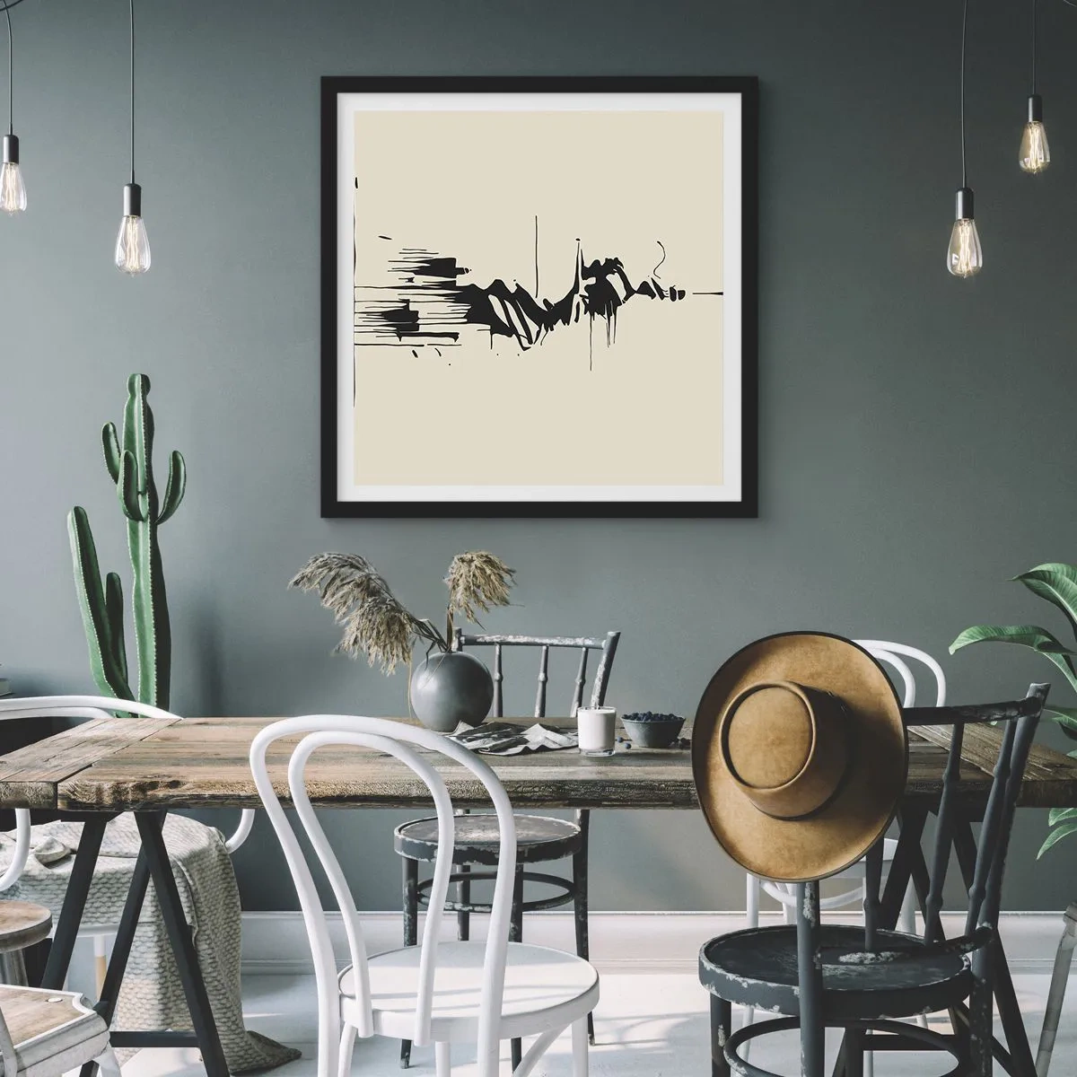 Pôster com moldura preta - Abstração apressada - 60x60 cm